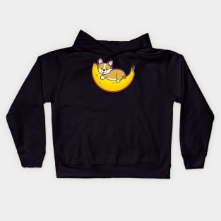 Cute Corgi Laying On Banana Kids Hoodie